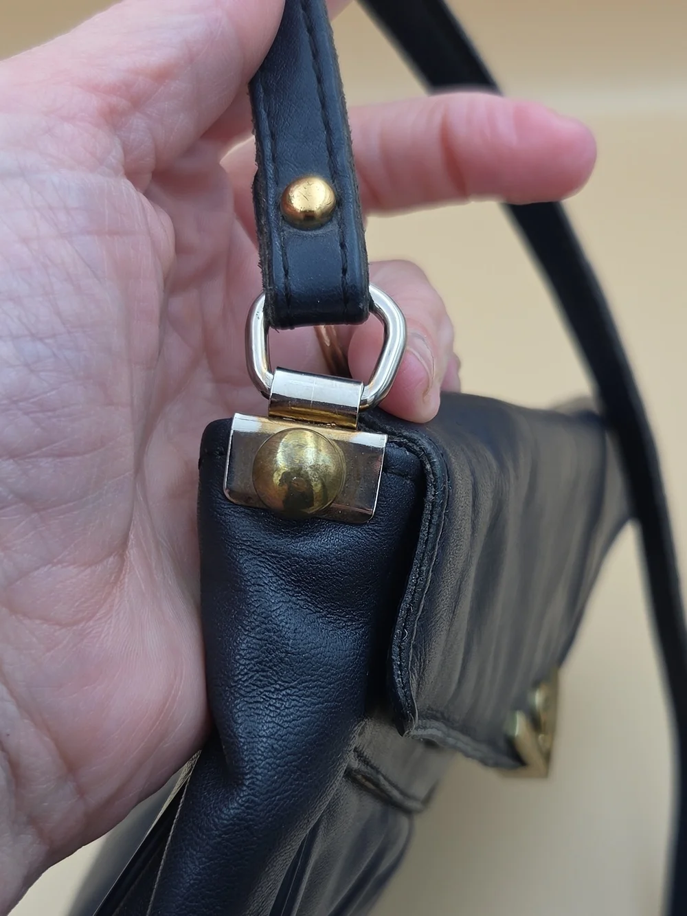 Etienne Aigner 70's Vintage Navy Leather Shoulder Bag with Gold Accent